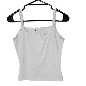 H & M Ribbed And Lace Cropped White Tank Top Womens Size Small